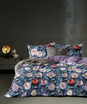 wsoko 7D Flower Printed Cotton 350 TC Jointless Super King Size Double Bed Sheet with 2 Pillow Covers