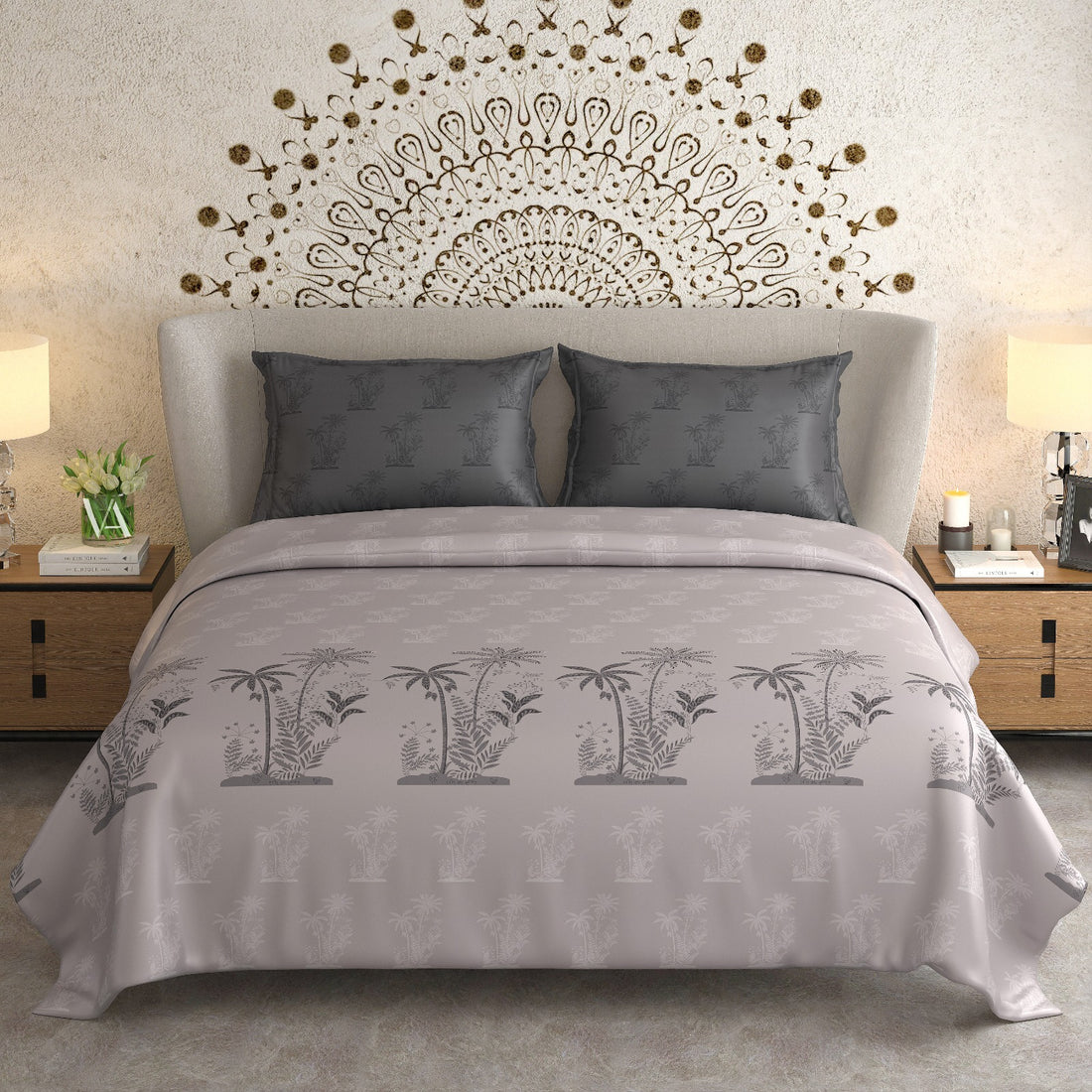 WSOKO Cotton 400 TC Super King Size Bedsheet | Floral Vine Print