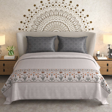 WSOKO Cotton 400 TC Super King Size Bedsheet | Botanical Floral Design