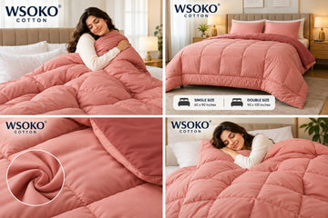 WSOKO COTTON Premium 220 GSM Microfiber Comforter Double Size | Soft & Lightweight All Season Comforter | 90 x 100 Inches