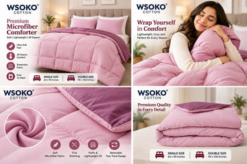WSOKO COTTON Premium Microfiber Comforter Double Size | 220 GSM Reversible Baby Pink & Mauve Pink | Ultra Soft Lightweight All Season Comforter | 90 × 100 Inch