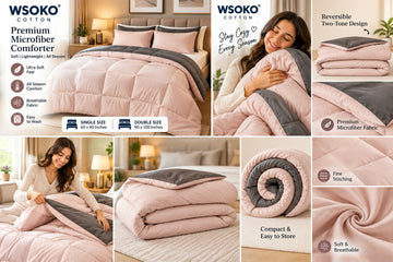 WSOKO COTTON Premium Microfiber Comforter Double Size | 220 GSM Reversible Blush Pink & Dark Coffee Brown | Ultra Soft All Season Comforter | 90 x 100 Inch