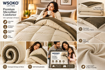 WSOKO COTTON Premium Microfiber Comforter Double Size | 220 GSM Reversible Off White & Dark Coffee | Ultra Soft All Season Comforter | 90 x 100 Inch