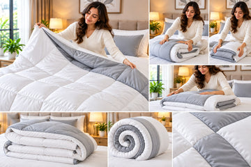 WSOKO COTTON Premium Microfiber Comforter Double Size | 220 GSM Reversible White & Light Grey | Ultra Soft Lightweight All Season Comforter | 90 × 100 Inch