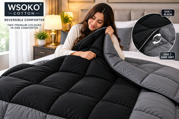 WSOKO COTTON Premium Microfiber Comforter Double Size | 220 GSM Reversible Black & Dark Grey | Ultra Soft & Plush All Season Comforter | 90 × 100 Inch
