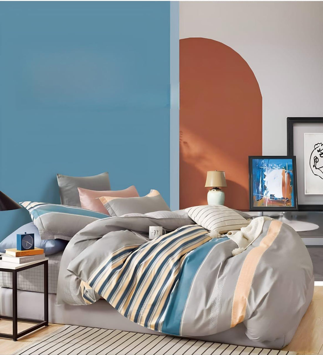 WSOK COTTON 300TC Printed Super King Size Double Bedsheet with Two Pillow Covers, 108 * 108 Inches