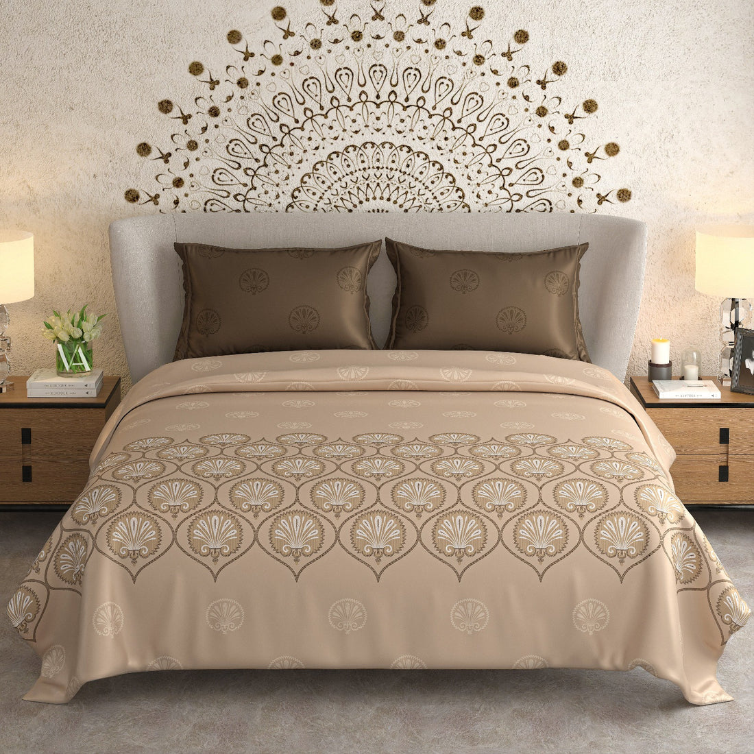 WSOKO Cotton 400 TC Super King Size Bedsheet | Marigold Flower Design