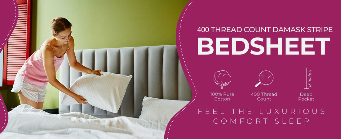 WOSKO Soft Cotton Queen Bedsheet for Double Bed, Queen Size 90 Inches X 100 Inches, 230 X 250 cm with 2 Large Size Pillow Covers Without Joint - Beige