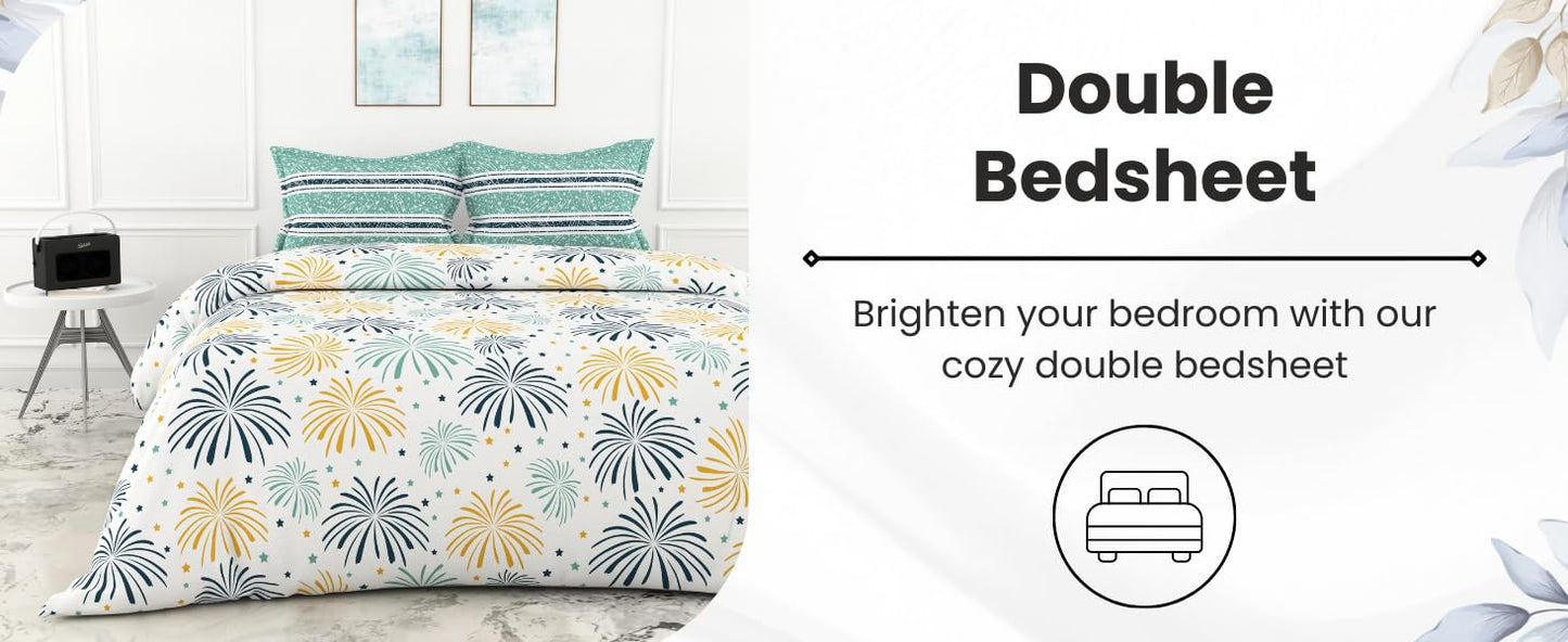 WSOKO 100% Cotton 400 TC Premium Super King Size Bedsheet for Double Bed (108 x 108 Inch) with 2 Pillow Covers Set (17 x 27 Inch) Designer Printed Bedsheet