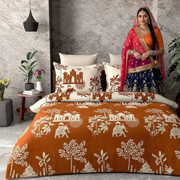 WSOKO COTTON.jaipuri cotton Super King Size 400TC&nbsp; Bedsheets 108 X 108 - King Size Bedsheet - Bedsheets for Double Bed - Double Bedsheet - 2 Pillow Covers,Fade Resistant, V66